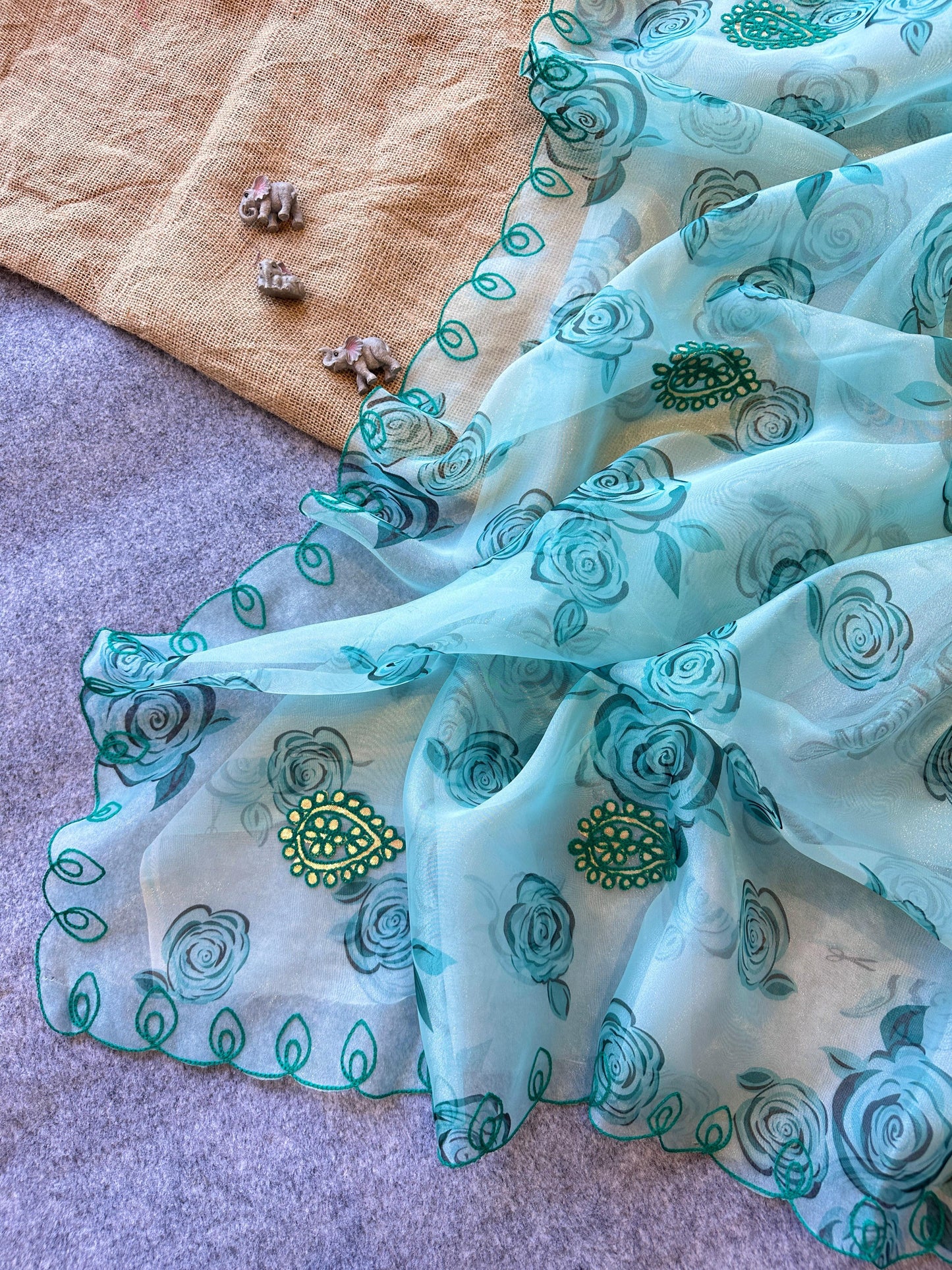 Handprinted Organza Saree with Heavy Gota Work | Premium Quality