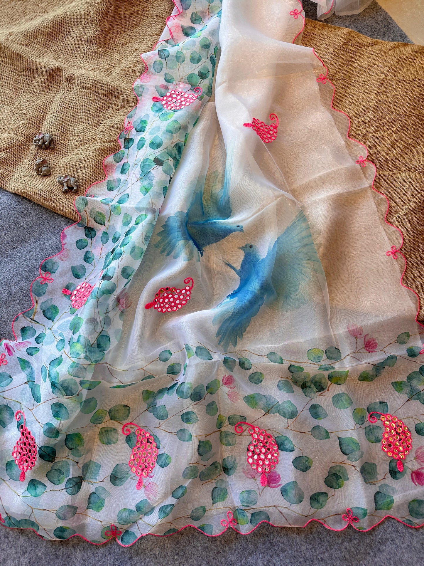 Handprinted Organza Saree with Heavy Gota Work | Premium Quality