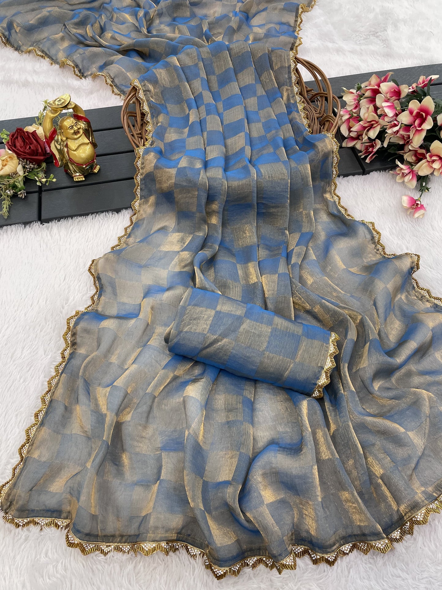 New Colors in Super Trending Designer Saree | Frandy Chex Crush with Katdana Moti Lace Border | Premium Quality Saree